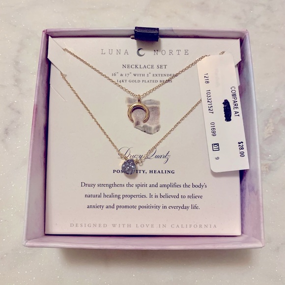 NWT Luna Norte Crescent Moon/Druzy Quartz Necklace Set 🌙💎 - Picture 3 of 12